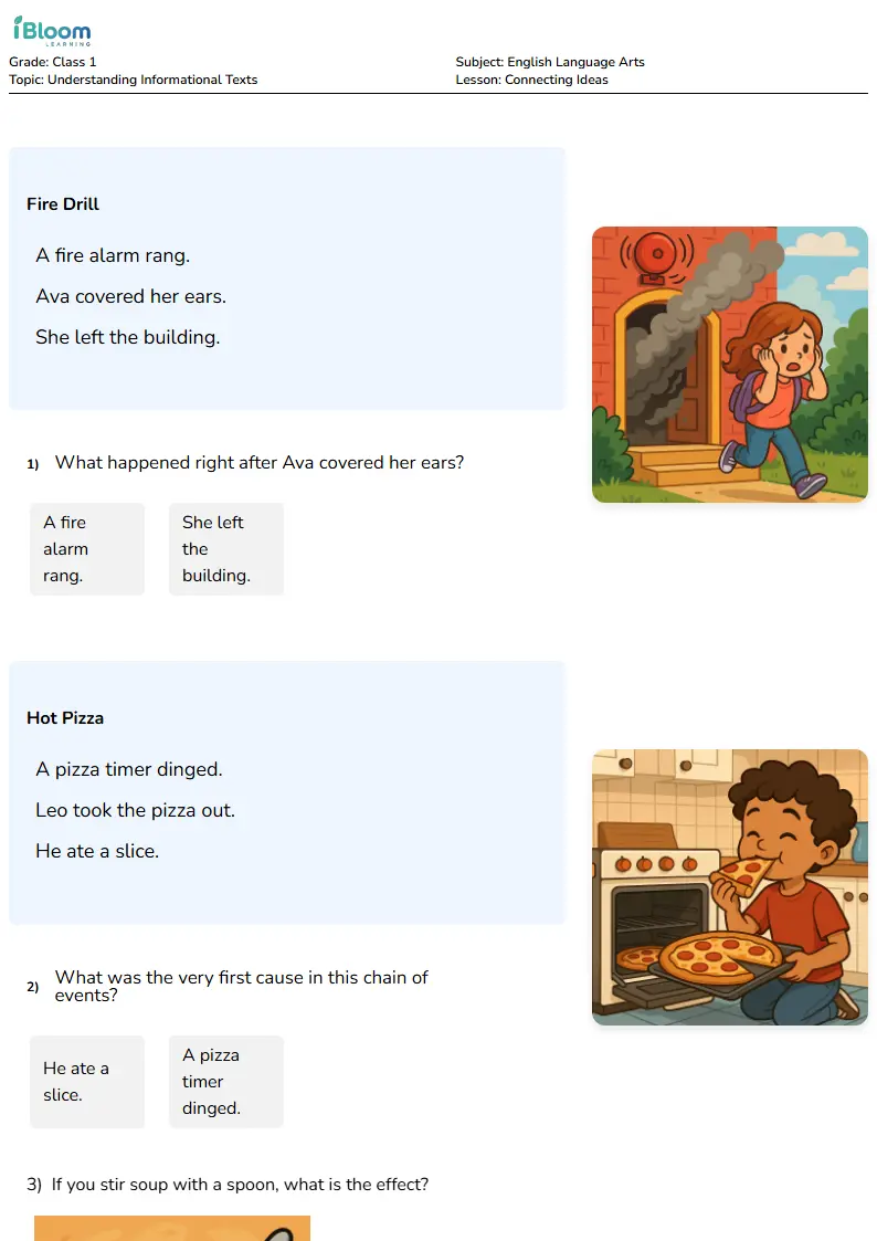 Free Connecting Ideas Worksheets for Class 1