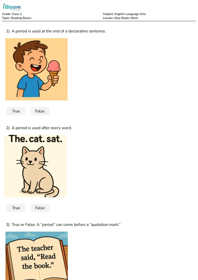 Free How Books Work Worksheets for Class 1 | iBloom