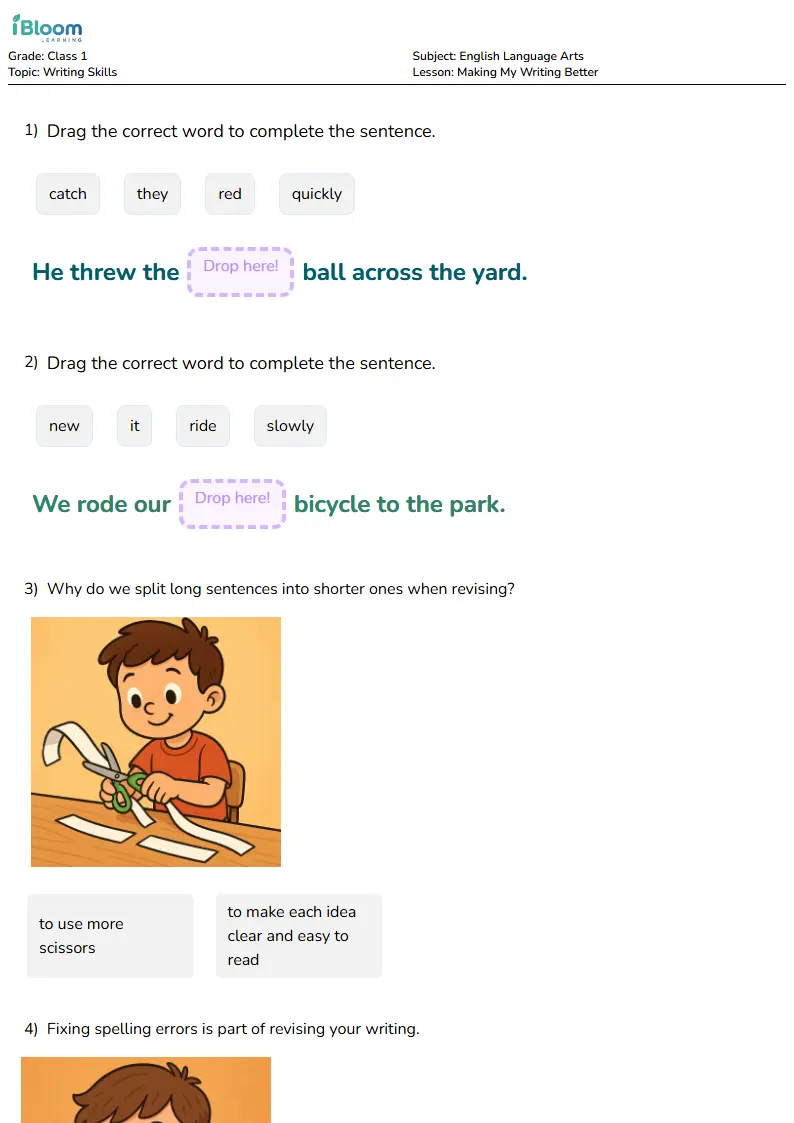 Free Making My Writing Better Worksheets for Class 1 | iBloom