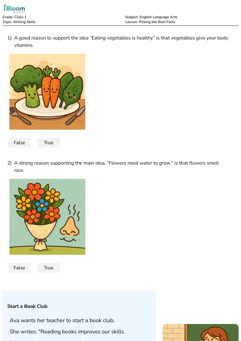 Free Picking the Best Facts Worksheets for Class 1 | iBloom