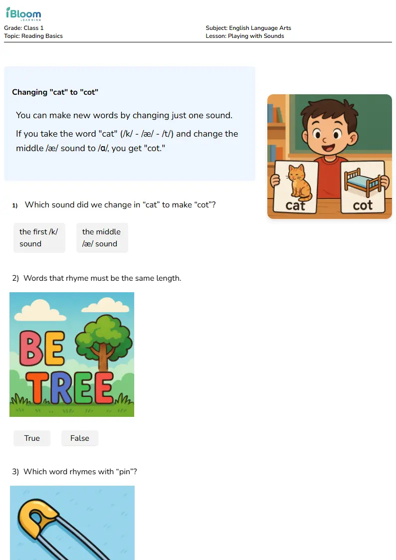 Free Playing with Sounds Worksheets for Class 1 | iBloom