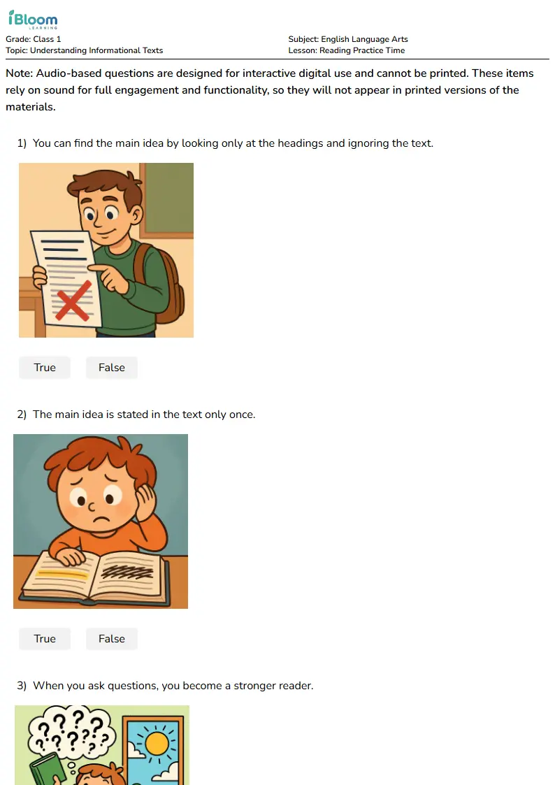 Free Reading Practice Time Worksheets for Class 1 | iBloom