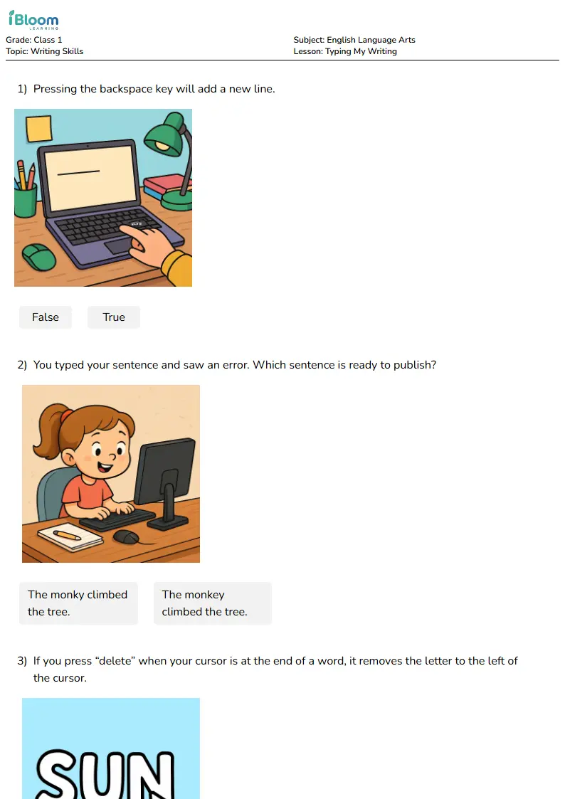 Free Typing My Writing Worksheets for Class 1 | iBloom