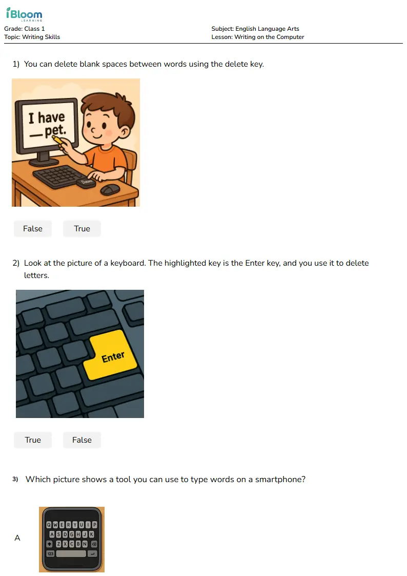 Computer Keyboard Skills for Class 1 | iBloom