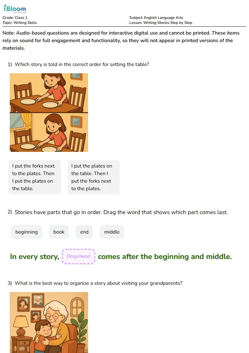 Free Writing Stories Step by Step Worksheets for Class 1 | iBloom