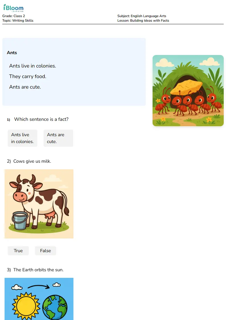 Free Building Ideas with Facts Worksheets for Class 2
