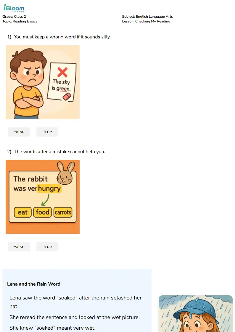 Free Checking My Reading Worksheets for Class 2