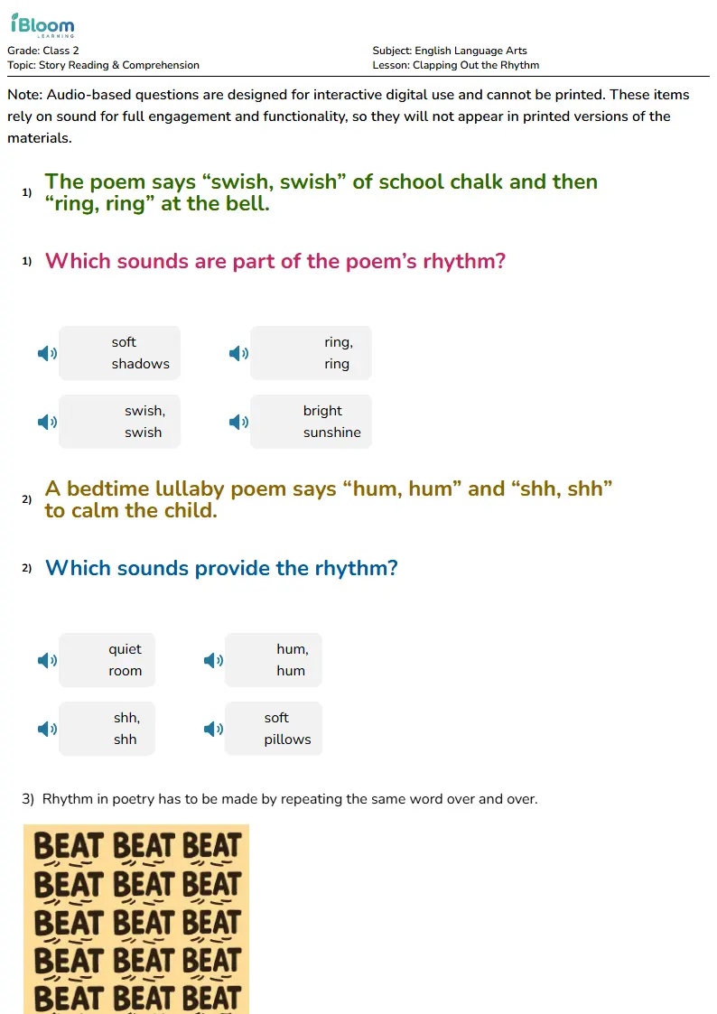 Free Clapping Out the Rhythm Worksheets for Class 2