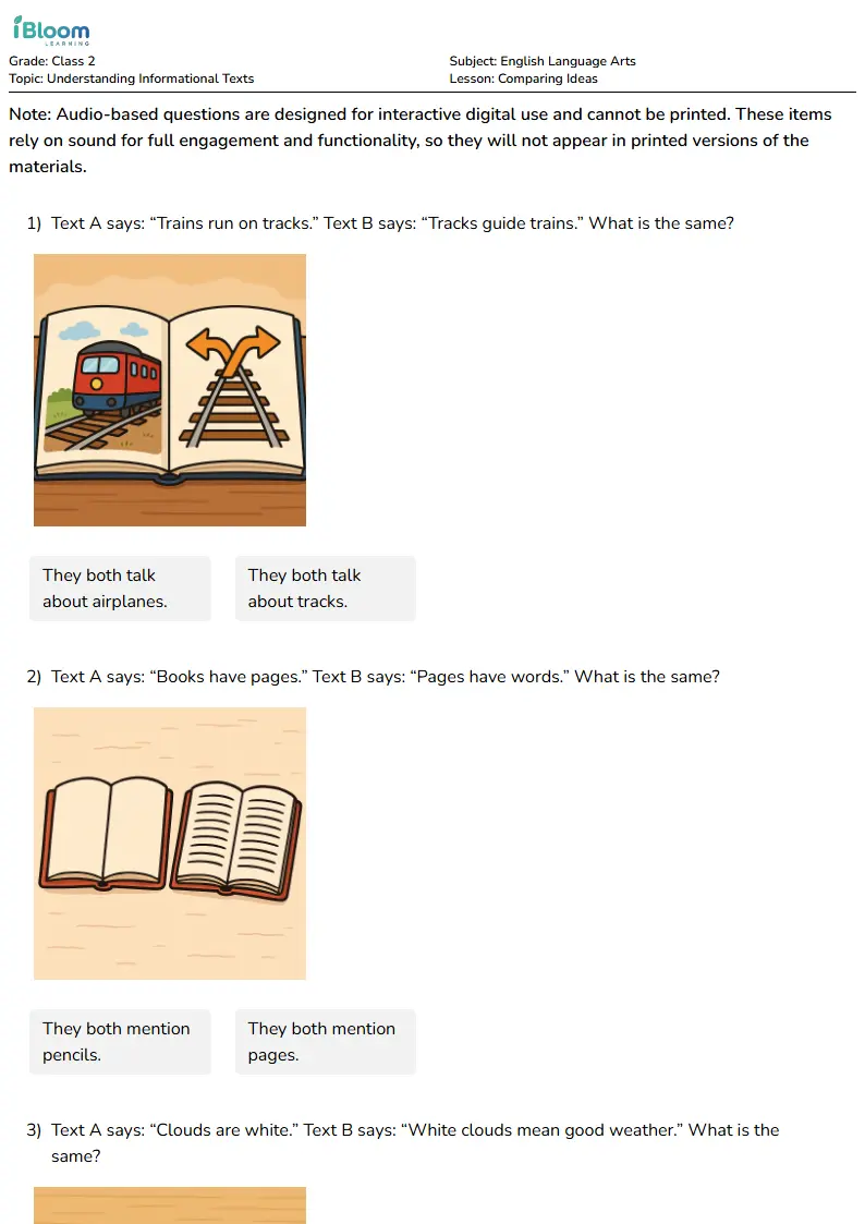 Free Comparing Ideas Worksheets for Class 2