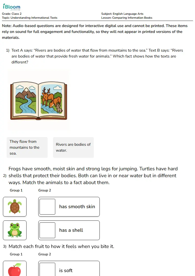 Free Comparing Information Books Worksheets for Class 2