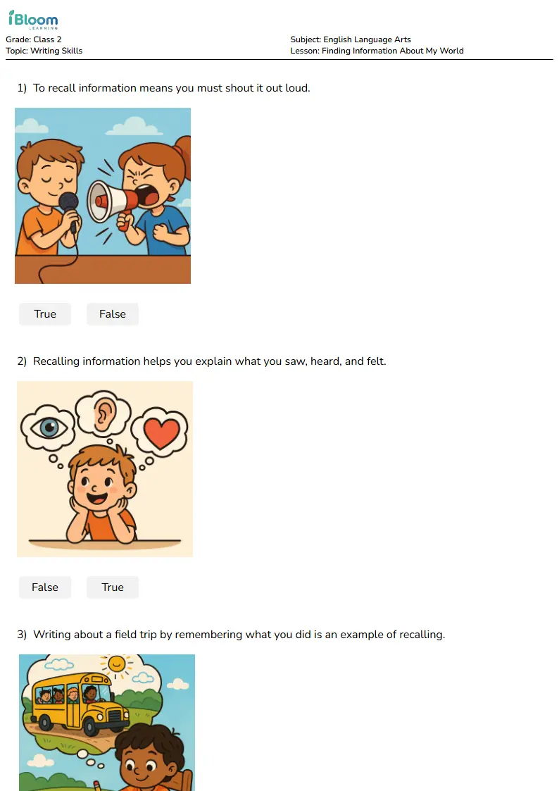 Free Finding Information About My World Worksheets for Class 2