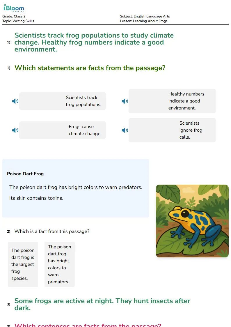 Free Learning About Frogs Worksheets for Class 2