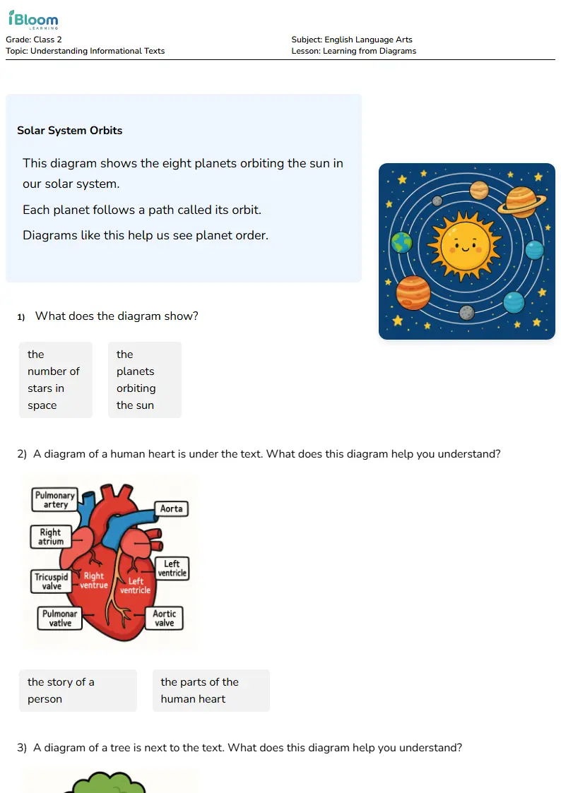 Free Learning from Diagrams Worksheets for Class 2