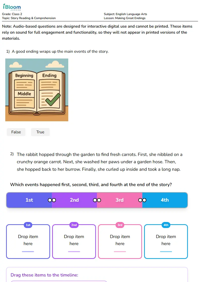 Free Making Great Endings Worksheets for Class 2 | iBloom