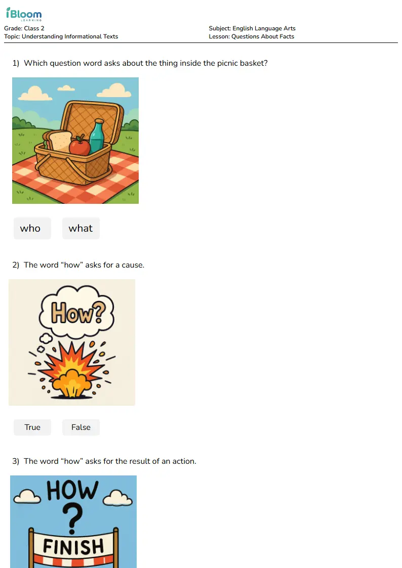 Free Questions About Facts Worksheets for Class 2 | iBloom