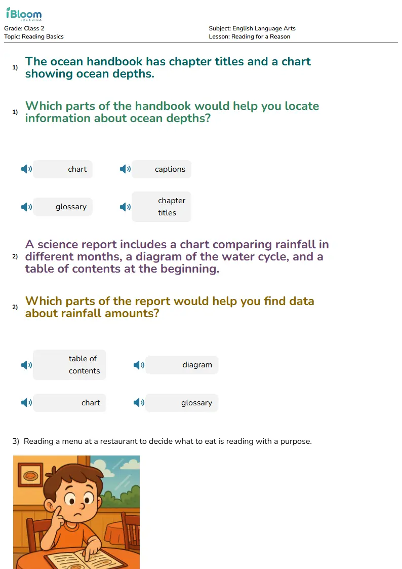 Free Reading for a Reason Worksheets for Class 2 | iBloom