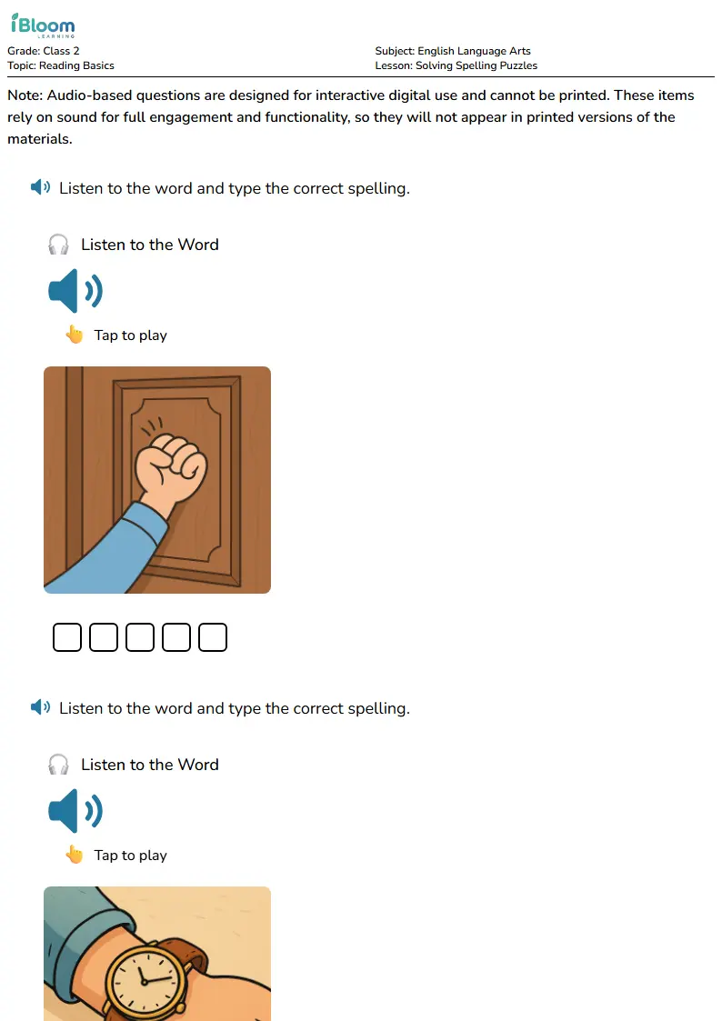 Free Solving Spelling Puzzles Worksheets for Class 2 | iBloom
