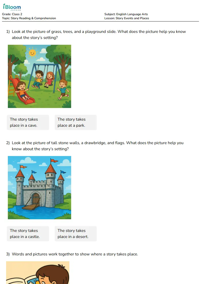 Free Story Events and Places Worksheets for Class 2 | iBloom
