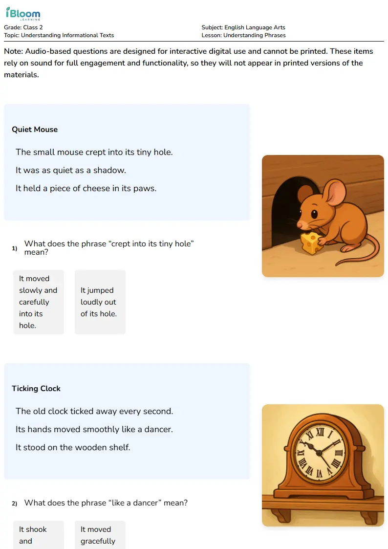 Free Understanding Phrases Worksheets for Class 2 | iBloom