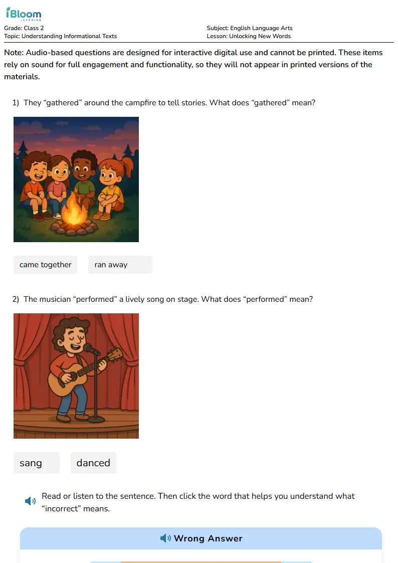 Free Unlocking New Words Worksheets for Class 2 | iBloom
