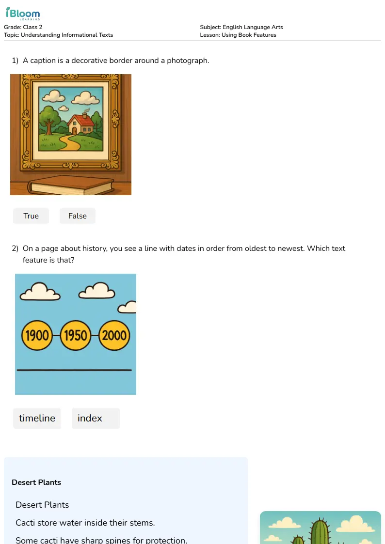 Free Using Book Features Worksheets for Class 2 | iBloom