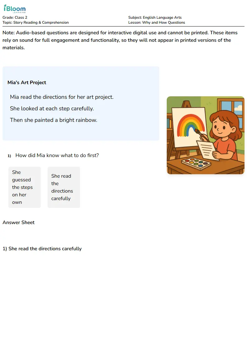 Free Why and How Questions Worksheets for Class 2 | iBloom