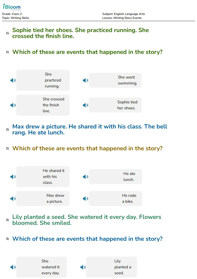 Free Writing Story Events Worksheets for Class 2 | iBloom