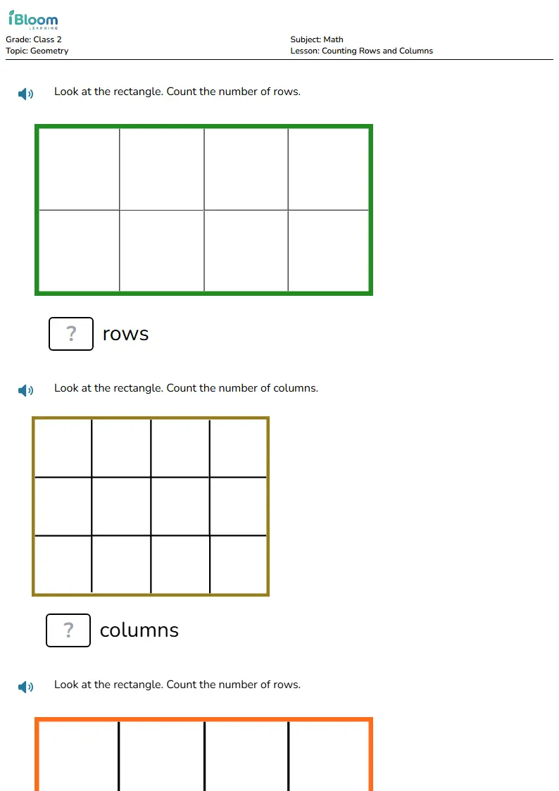 Free Counting Rows and Columns Worksheets for Class 2