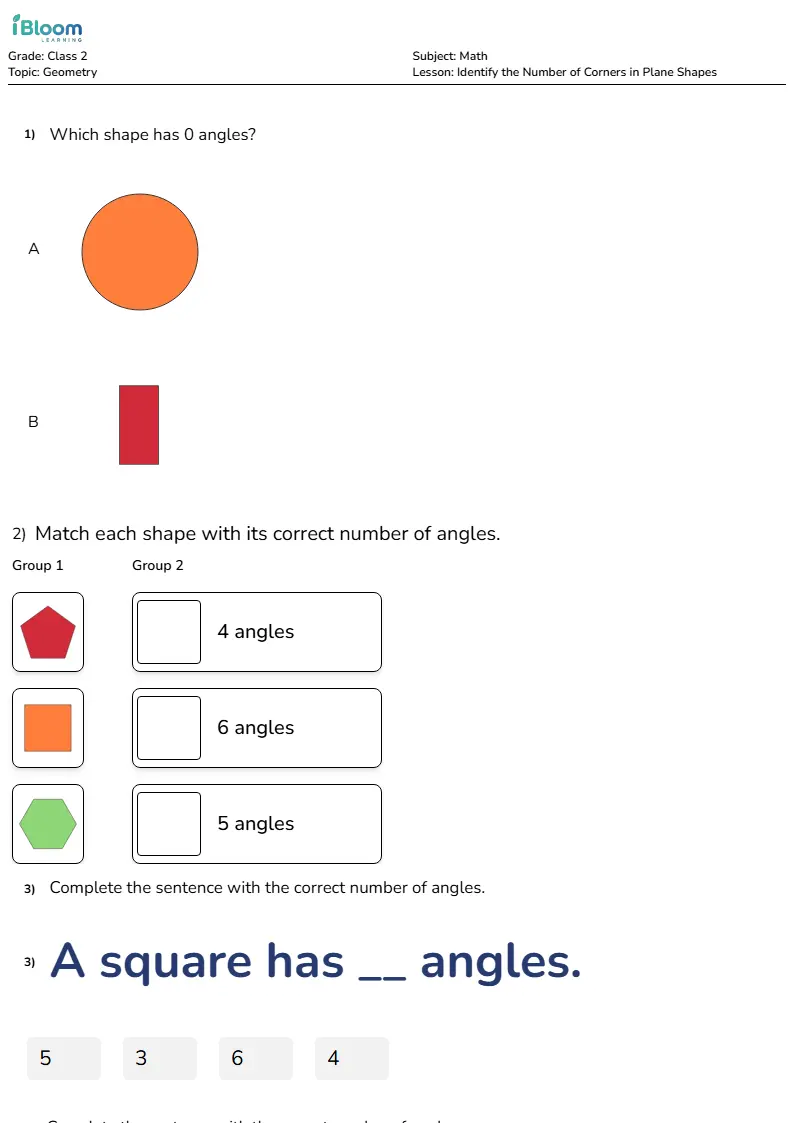Free Identify the Number of Corners in Plane Shapes Worksheets for Class 2 | iBloom