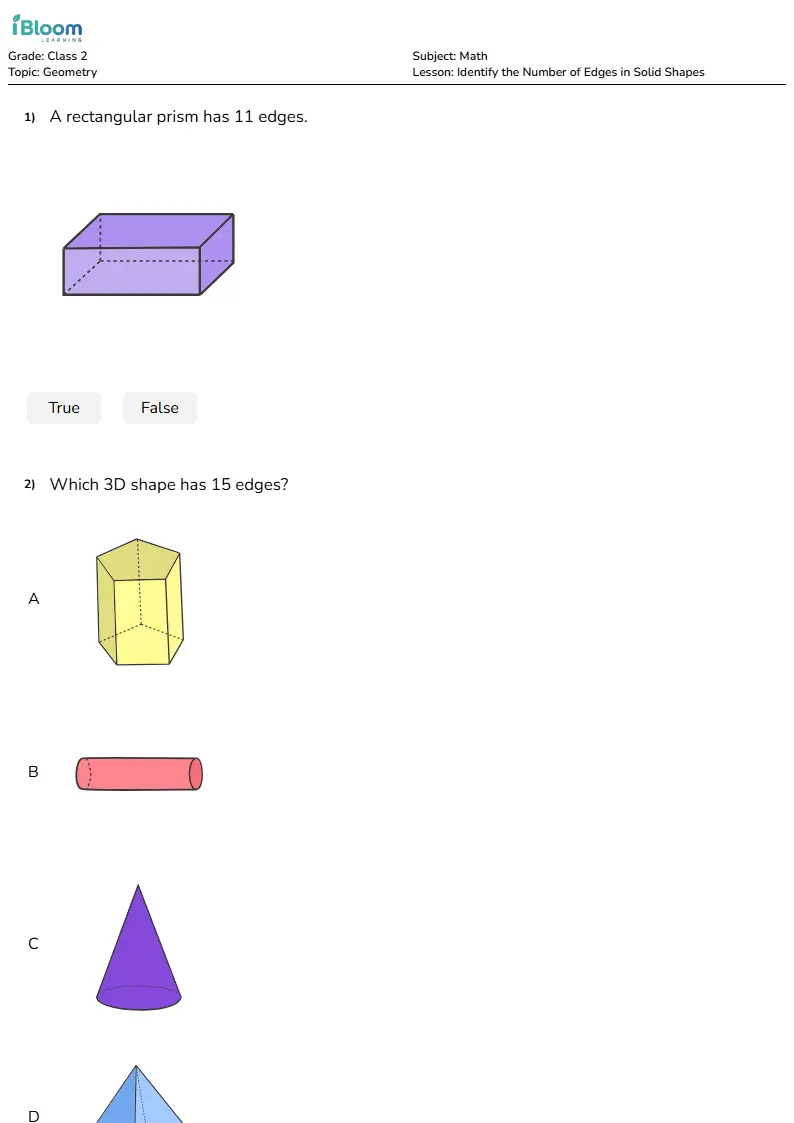 Free Identify the Number of Edges in Solid Shapes Worksheets for Class 2 | iBloom