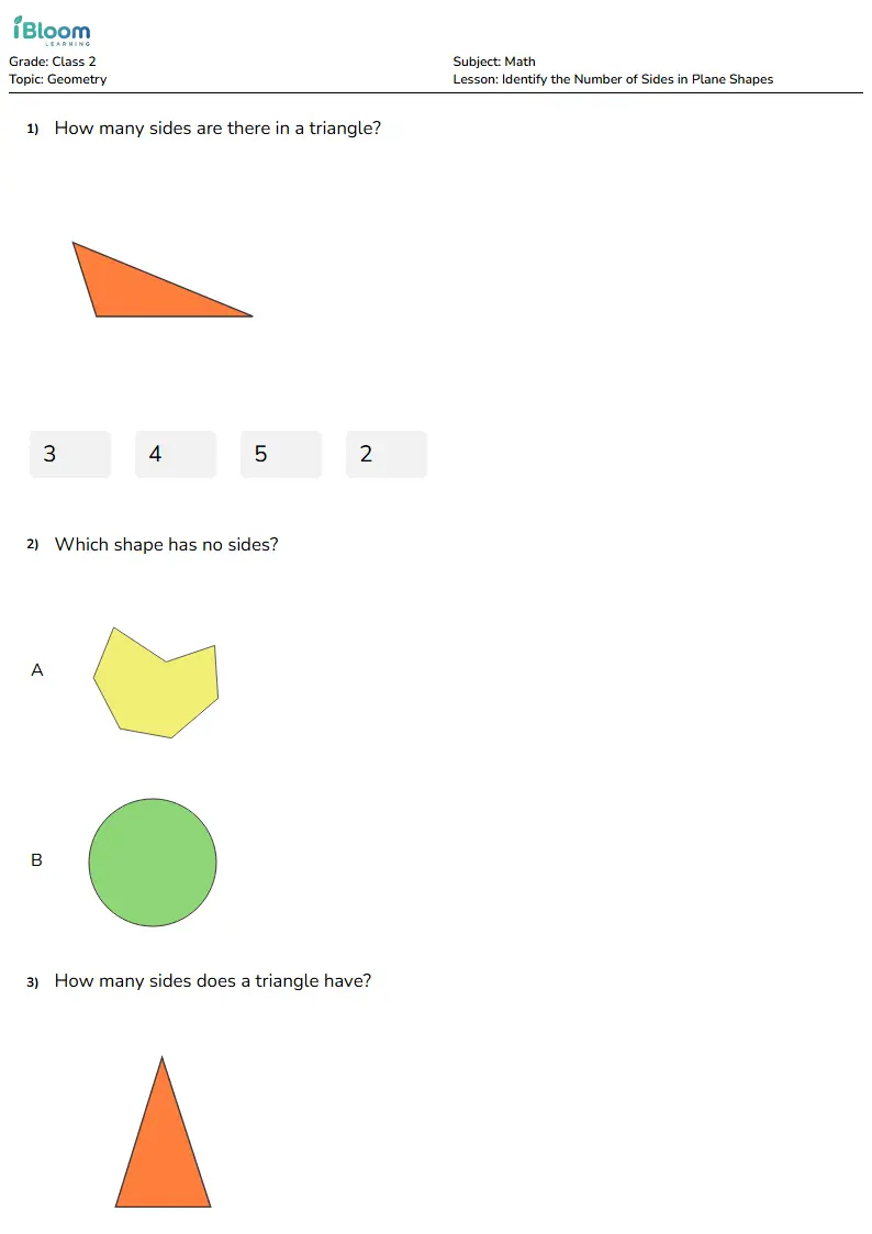 Free Identify the Number of Sides in Plane Shapes Worksheets for Class 2 | iBloom