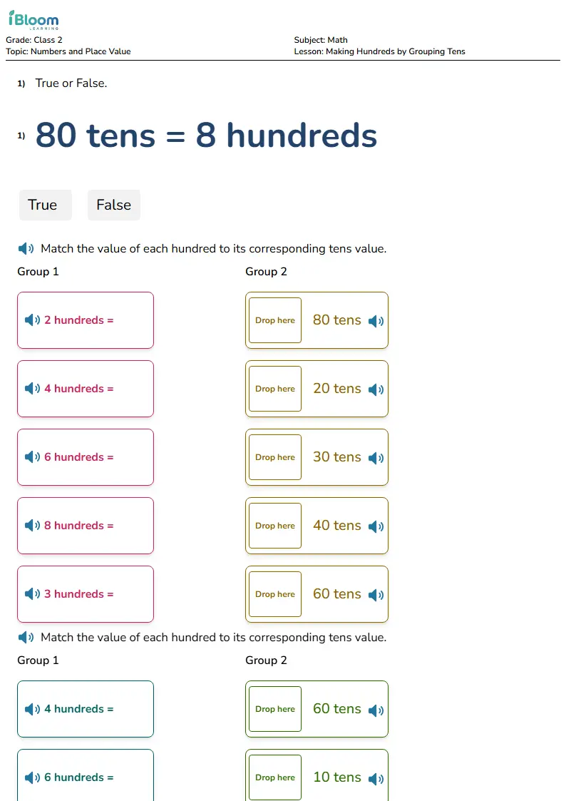 Free Making Hundreds by Grouping Tens Worksheets for Class 2 | iBloom