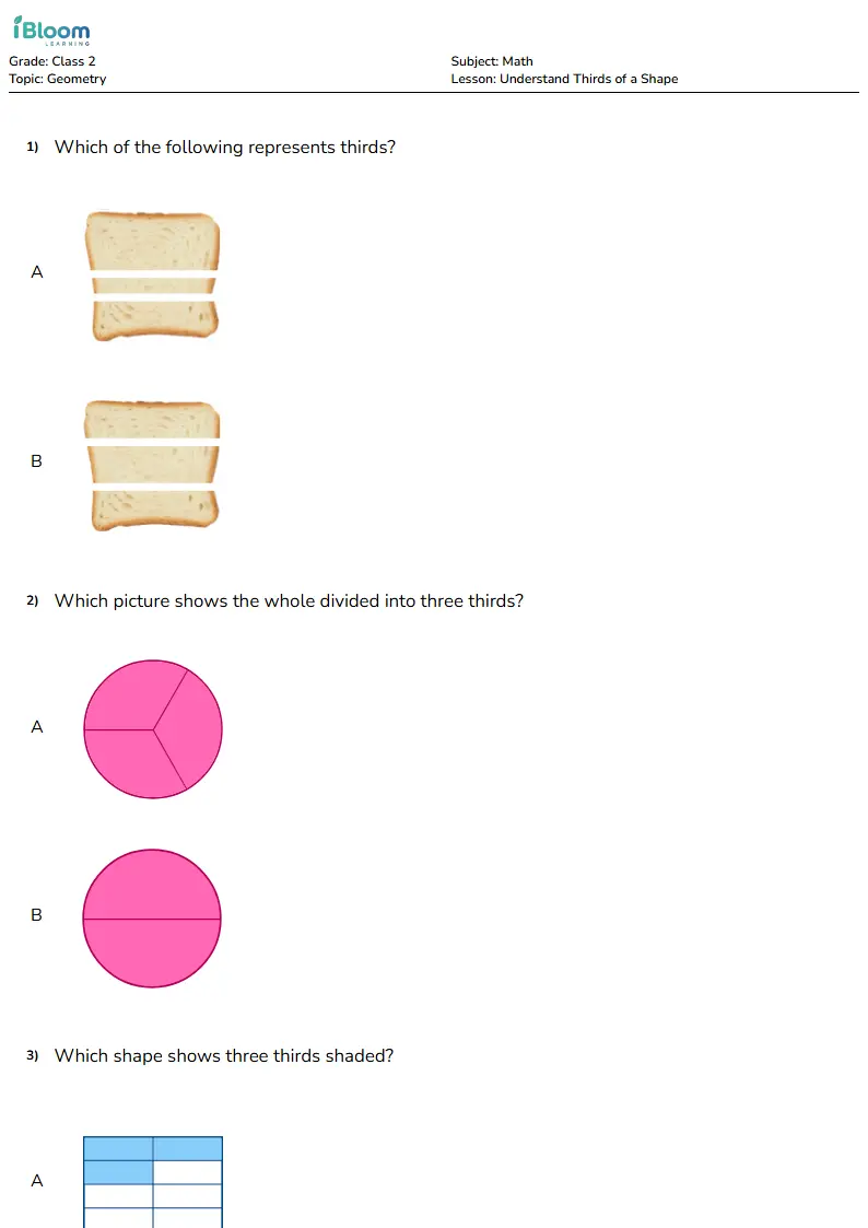 Understanding Thirds of Shapes | Class 2