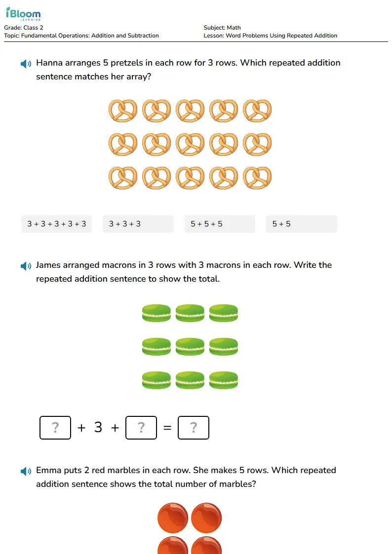 Preview image for Word Problems Using Repeated Addition Worksheets for Class 2