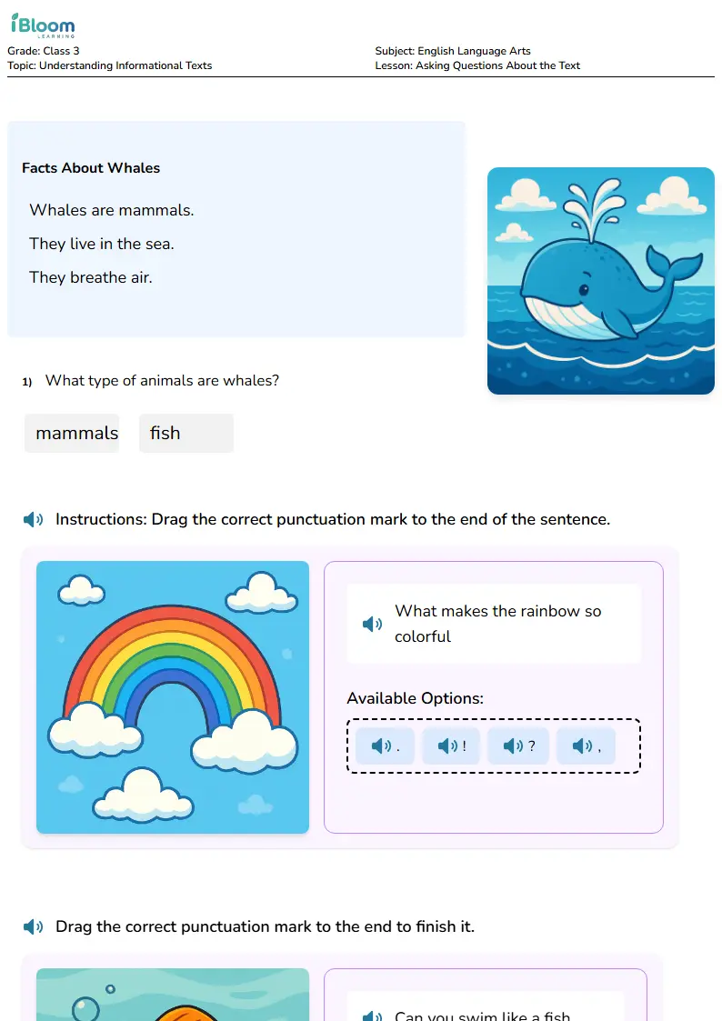 Free Asking Questions About the Text Worksheets for Class 3