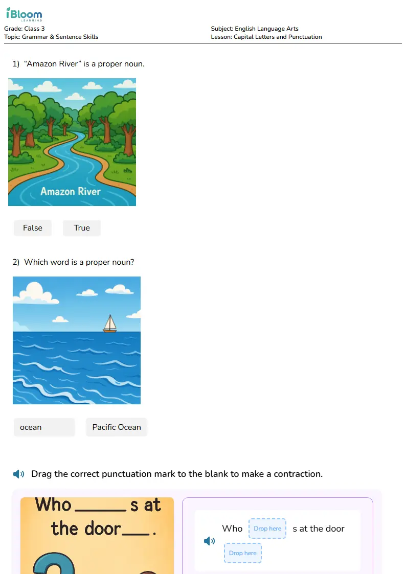 Free Capital Letters and Punctuation Worksheets for Class 3