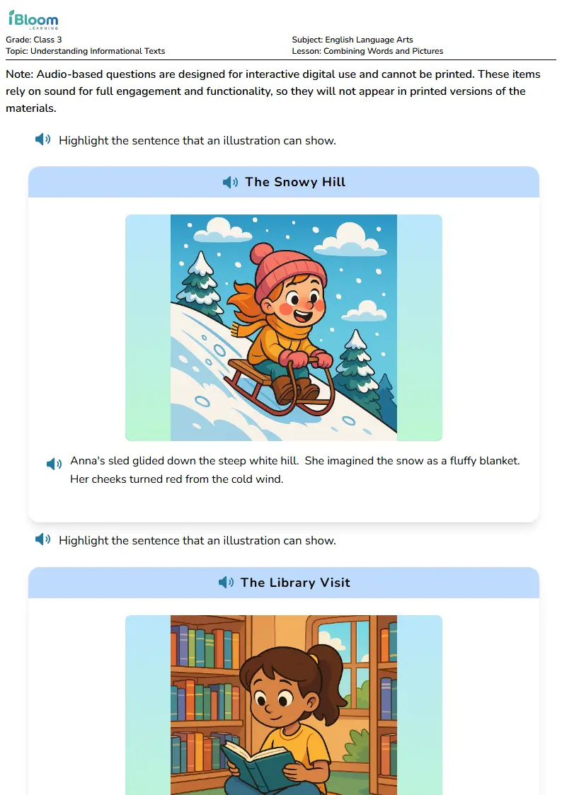 Free Combining Words and Pictures Worksheets for Class 3