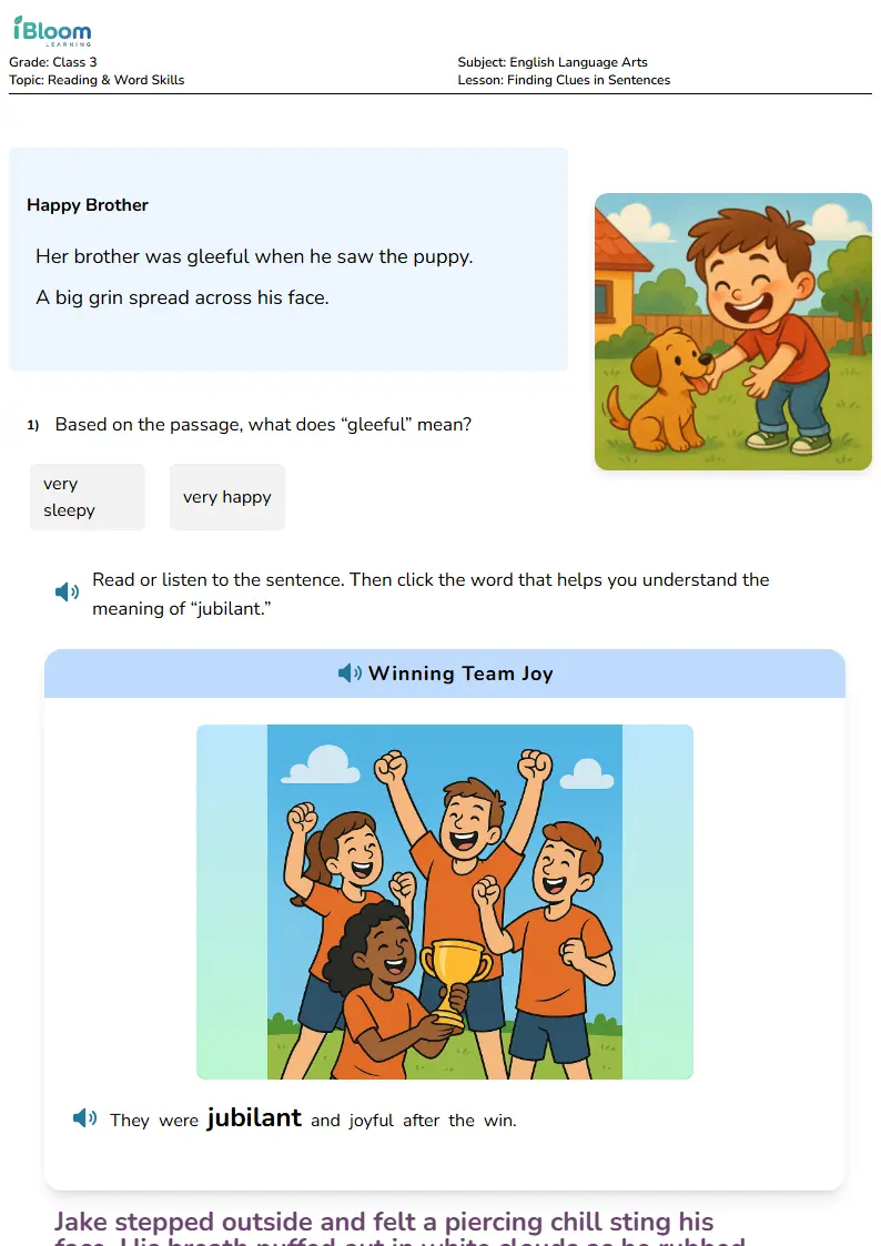 Free Finding Clues in Sentences Worksheets for Class 3
