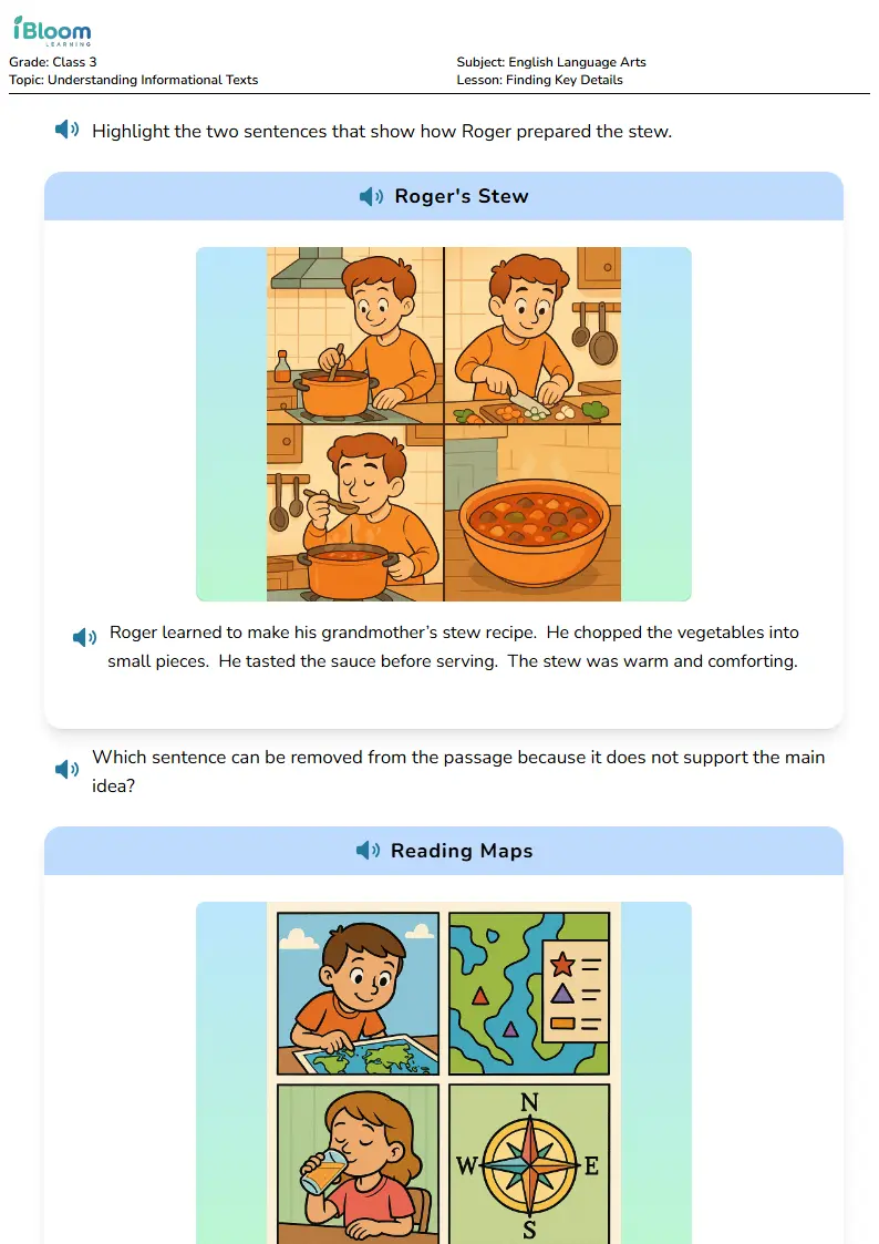 Free Finding Key Details Worksheets for Class 3