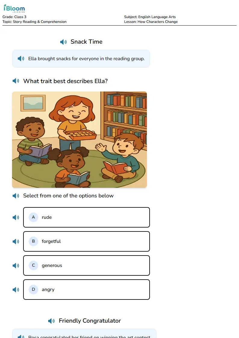 Free How Characters Change Worksheets for Class 3