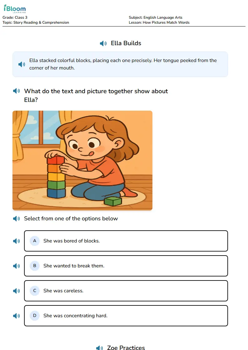 Free How Pictures Match Words Worksheets for Class 3