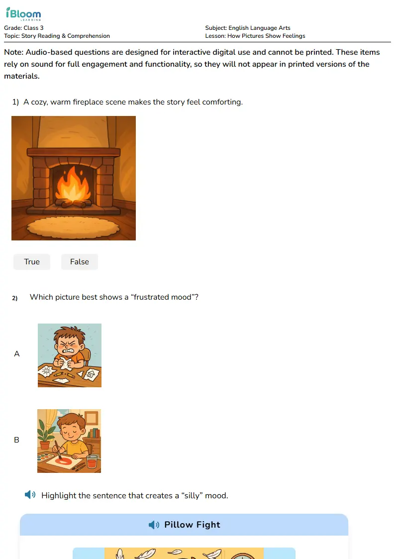 Free How Pictures Show Feelings Worksheets for Class 3