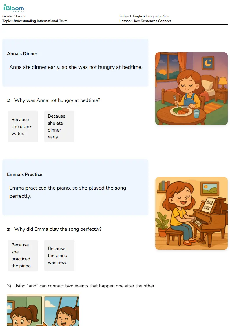 Free How Sentences Connect Worksheets for Class 3
