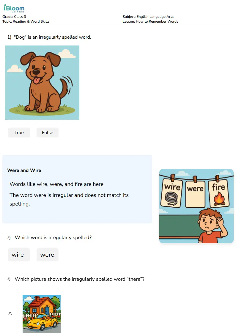 Free How to Remember Words Worksheets for Class 3