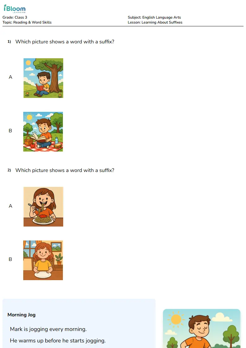 Free Learning About Suffixes Worksheets for Class 3 | iBloom
