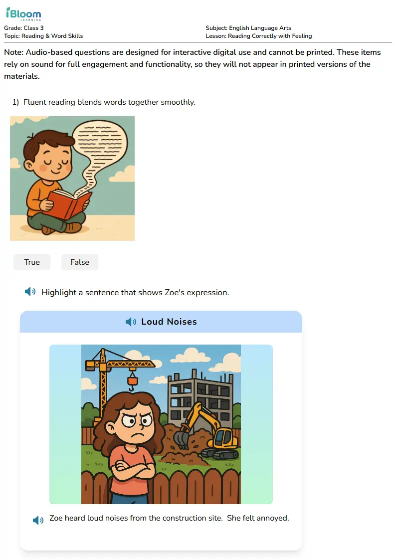 Free Reading Correctly with Feeling Worksheets for Class 3 | iBloom