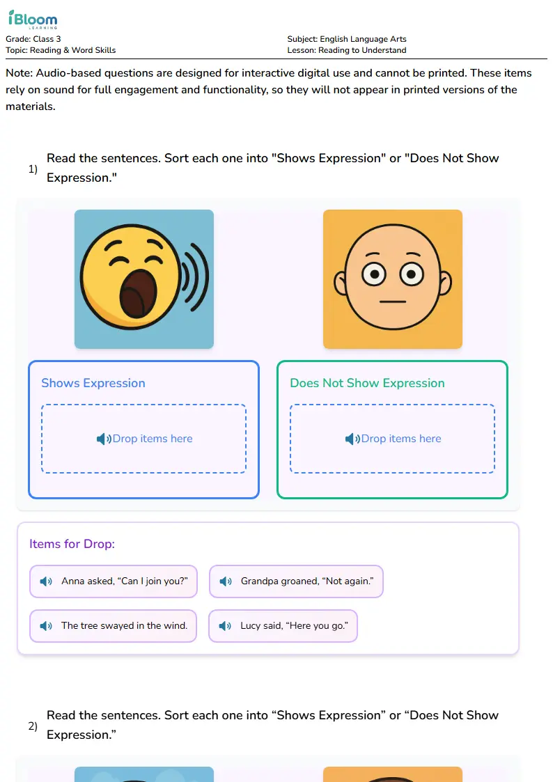 Free Reading to Understand Worksheets for Class 3 | iBloom