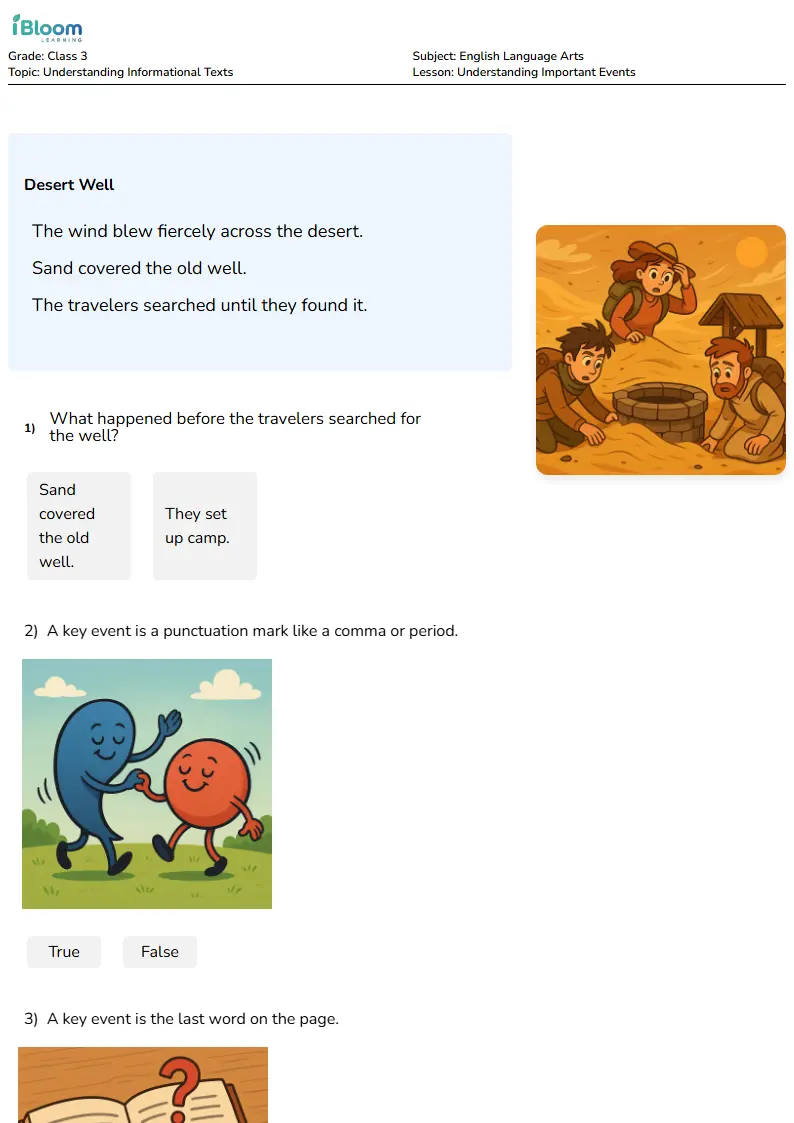 Free Understanding Important Events Worksheets for Class 3 | iBloom