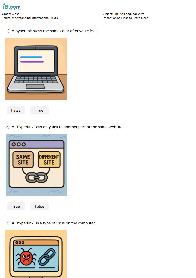 Free Using Links to Learn More Worksheets for Class 3 | iBloom