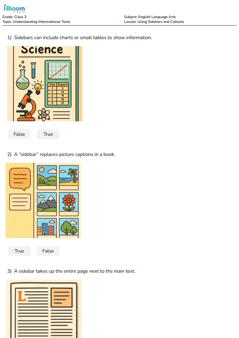 Free Using Sidebars and Callouts Worksheets for Class 3 | iBloom